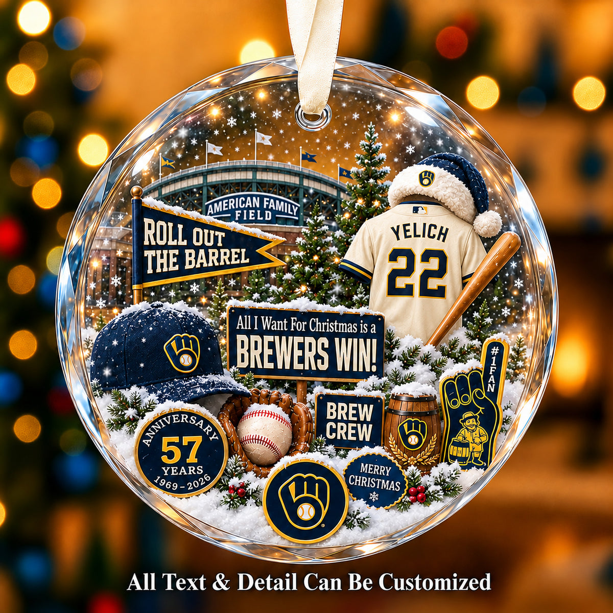 Milwaukee Brewers Jersey Snow Globe Glass Ornament