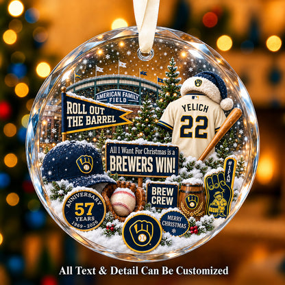 Milwaukee Brewers Jersey Snow Globe Glass Ornament