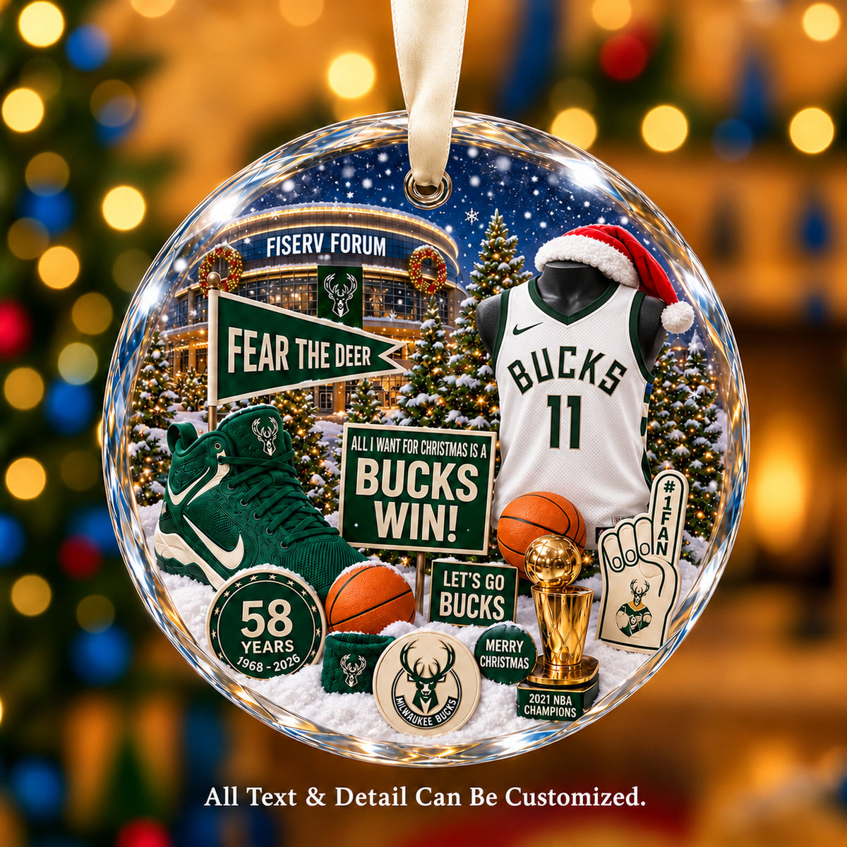 Milwaukee Bucks Jersey Snow Globe Glass Ornament