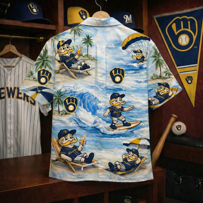 MB Baseball Mascot Beach Viber Button-Up Unisex Hawaiian Shirt For Men & Women