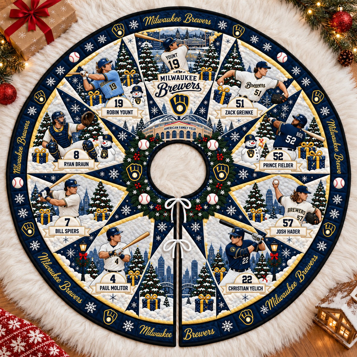 All Baseball Teams Vintage Players & Stadium Holiday Quilt Christmas Skirt Tree for Baseball Fans - 5To9Vibe