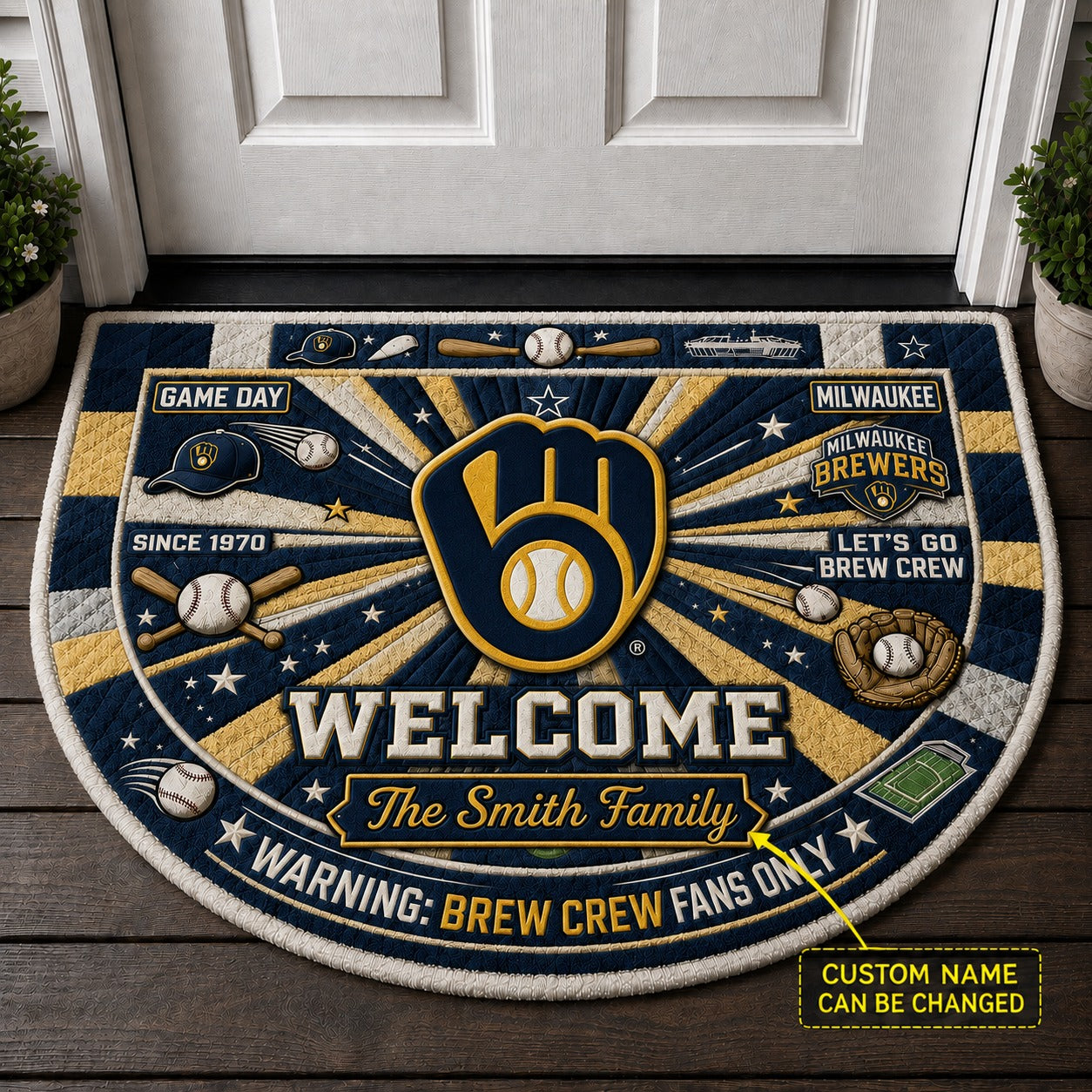 Official-Inspired Baseball Fan Custom Quilted Print Premium Welcome Mat Washable Black Border – Personalized Baseball Doormat