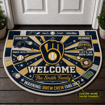 Official-Inspired Baseball Fan Custom Quilted Print Premium Welcome Mat Washable Black Border – Personalized Baseball Doormat
