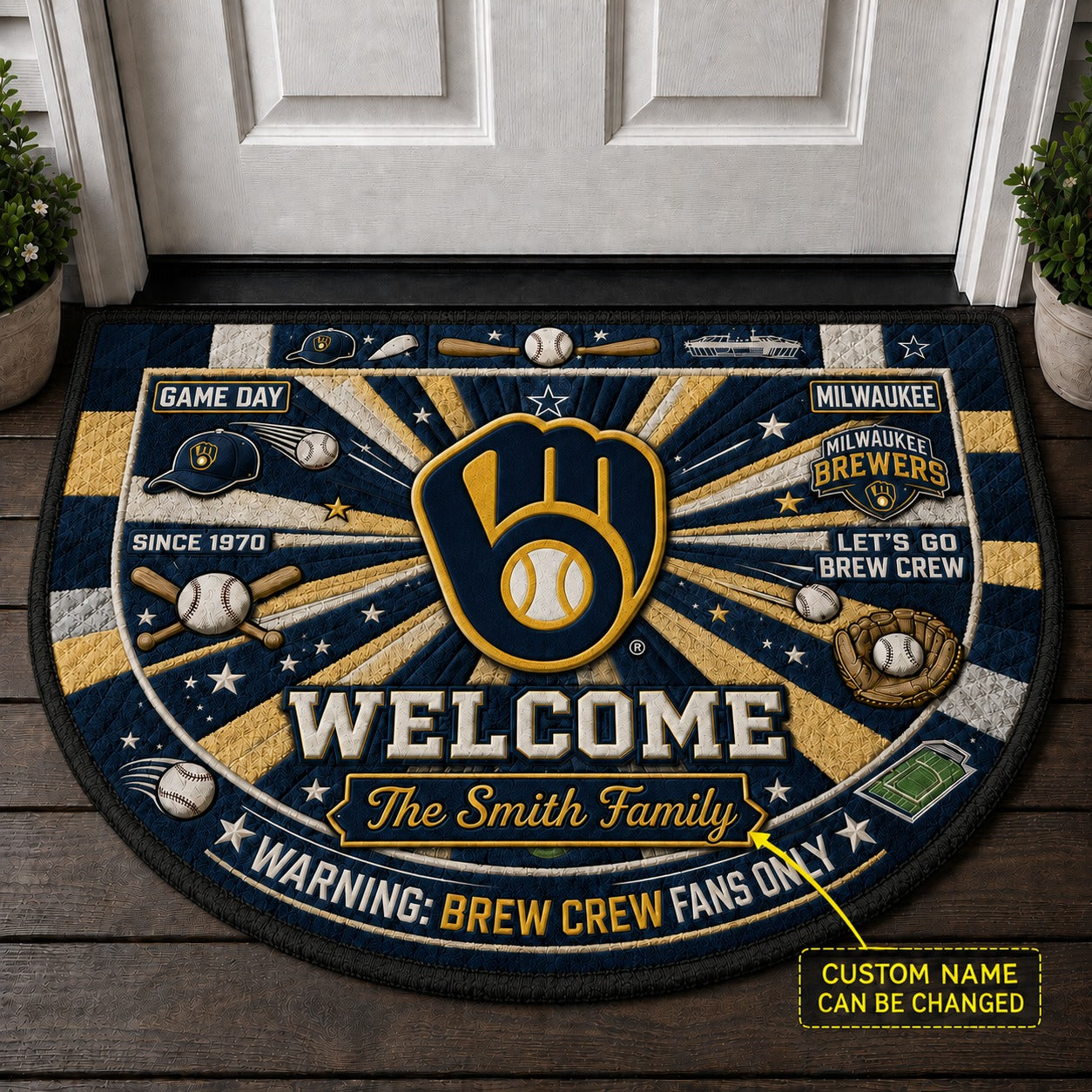 Official-Inspired Baseball Fan Custom Quilted Print Premium Welcome Mat Washable Black Border – Personalized Baseball Doormat