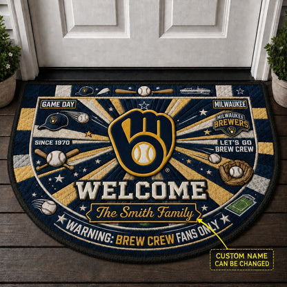Official-Inspired Baseball Fan Custom Quilted Print Premium Welcome Mat Washable Black Border – Personalized Baseball Doormat