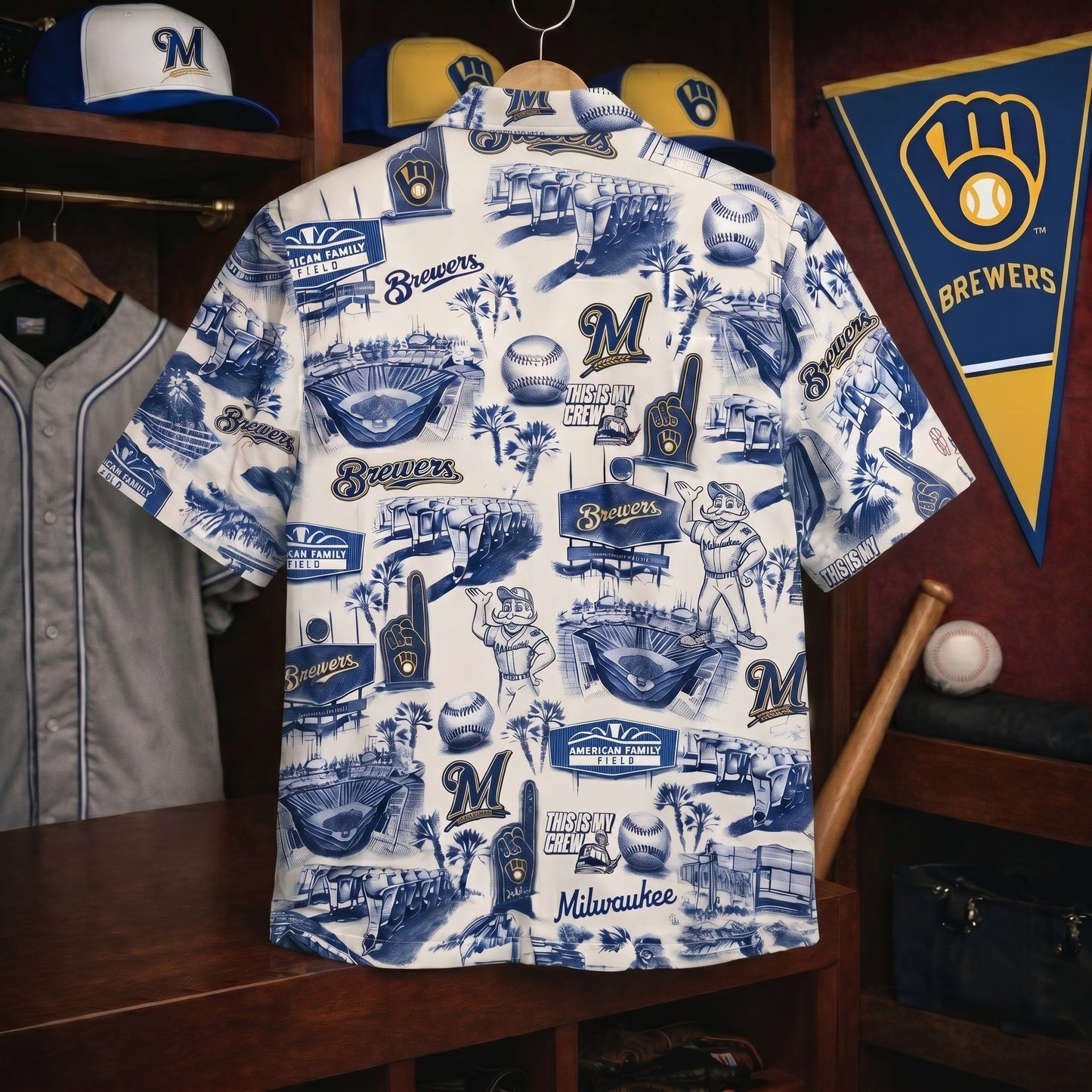 MB Baseball Stadium Slogan Legacy Edition Vintage Unisex Button-Up Hawaiian Shirt