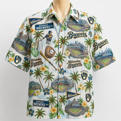CC Baseball Teams Scenic Pattern Button-Up Unisex Hawaiian Shirt For Men and Women