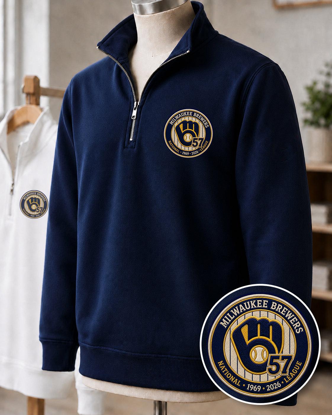 All Baseball Teams Embroidered Logo Anniversary  Premium Quarter Zip Sweatshirt, Inspired Quarter Zip Sweater, Unisex Baseball Sweatshirt