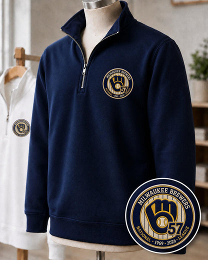 All Baseball Teams Embroidered Logo Anniversary  Premium Quarter Zip Sweatshirt, Inspired Quarter Zip Sweater, Unisex Baseball Sweatshirt