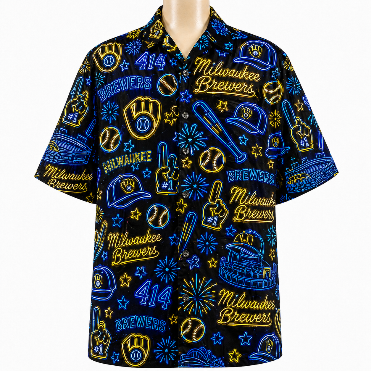 All Baseball Teams Neon Pattern Vibe Summer Party Button-Up Unisex Hawaiian Shirt For Men and Women