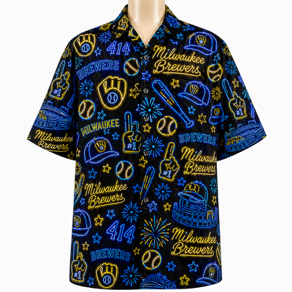 All Baseball Teams Neon Pattern Vibe Summer Party Button-Up Unisex Hawaiian Shirt For Men and Women