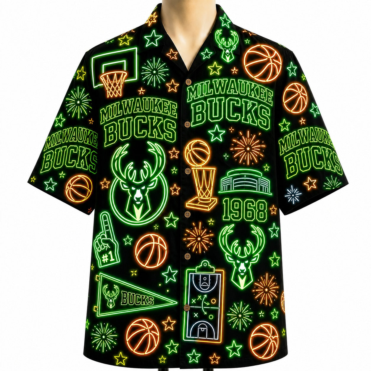 All Basketball Teams Neon Pattern Vibe Summer Party Button-Up Unisex Hawaiian Shirt For Men and Women