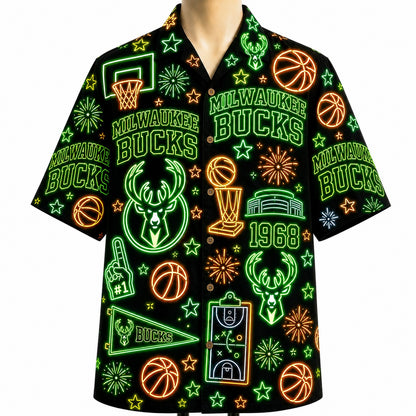 All Basketball Teams Neon Pattern Vibe Summer Party Button-Up Unisex Hawaiian Shirt For Men and Women
