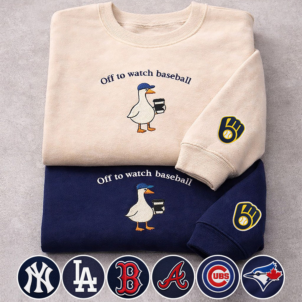 Off to watch Baseball Embroidered Logo Premium Quarter Zip Sweatshirt, Unisex Football Sweatshirt