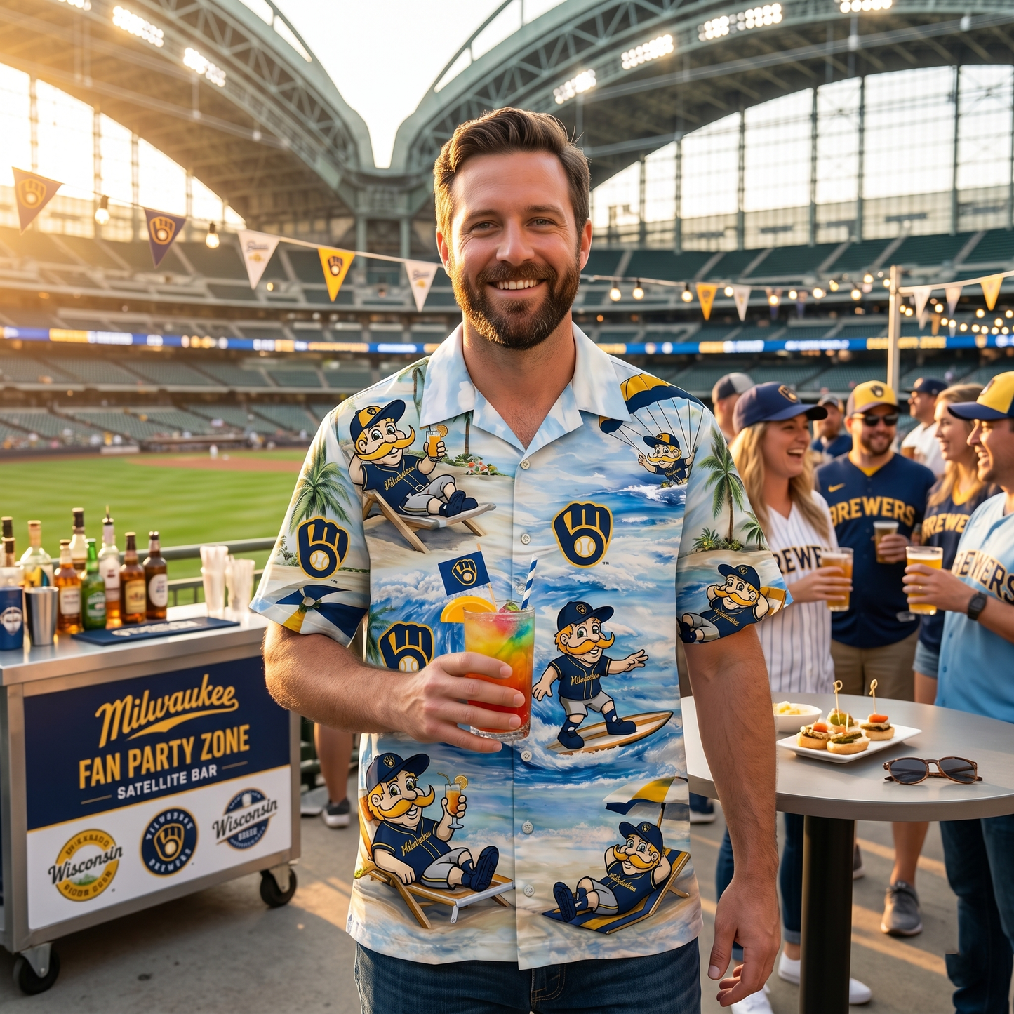 MB Baseball Mascot Beach Viber Button-Up Unisex Hawaiian Shirt For Men & Women