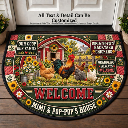 Mimi & Pop-Pop's Backyard Chickens Personalized Half Round Mat | 5To9Vibe