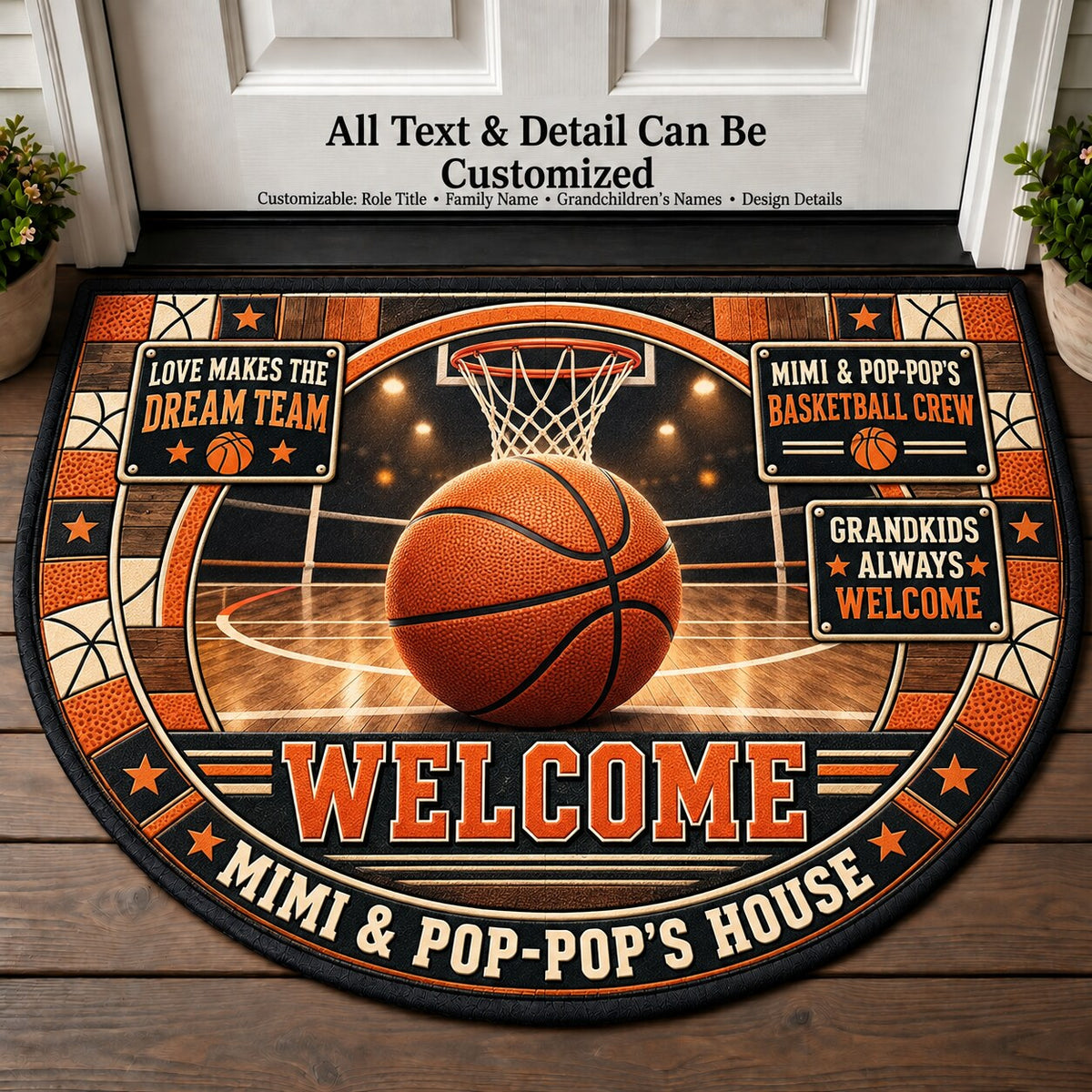 Mimi & Pop-Pop's Basketball Crew Personalized Half Round Mat | 5To9Vibe