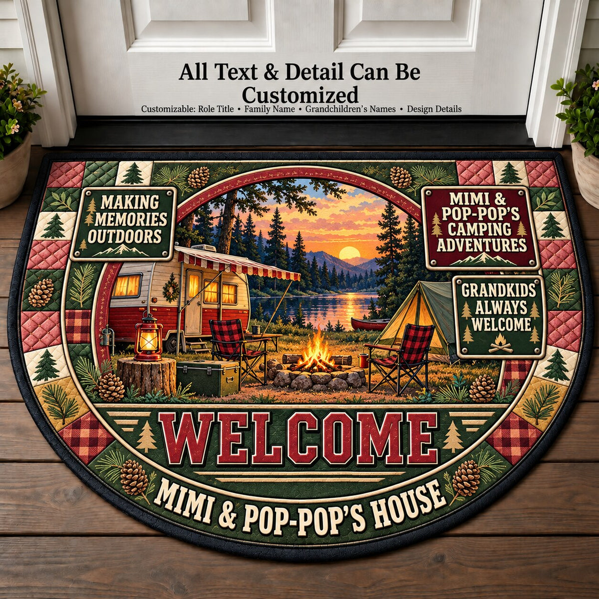 Mimi & Pop-Pop's Camping Adventures Personalized Half Round Mat | 5To9Vibe