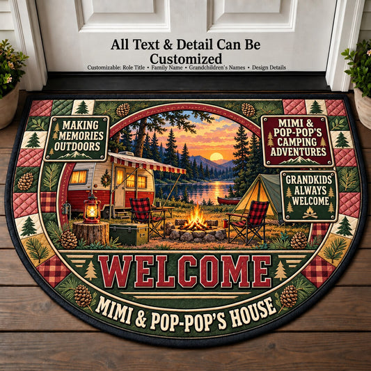 Mimi & Pop-Pop's Camping Adventures Personalized Half Round Mat | 5To9Vibe