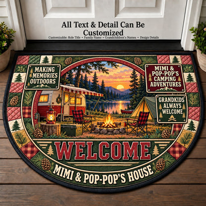 Mimi & Pop-Pop's Camping Adventures Personalized Half Round Mat | 5To9Vibe