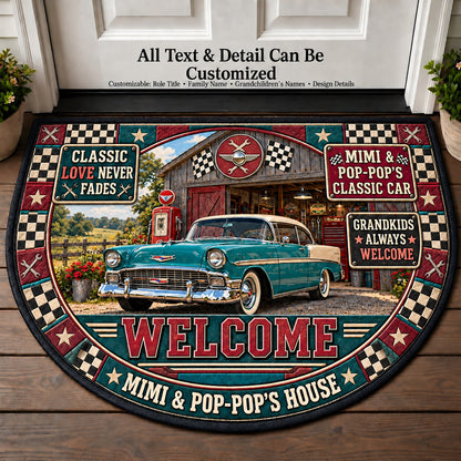 Mimi & Pop-Pop's Classic Car Family Personalized Half Round Mat | 5To9Vibe