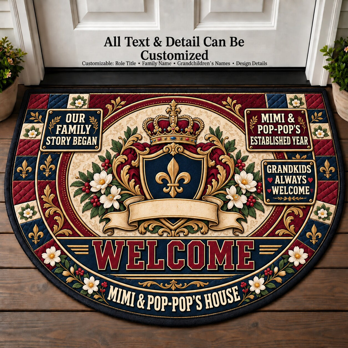 Mimi & Pop-Pop's Established Year Personalized Half Round Mat | 5To9Vibe