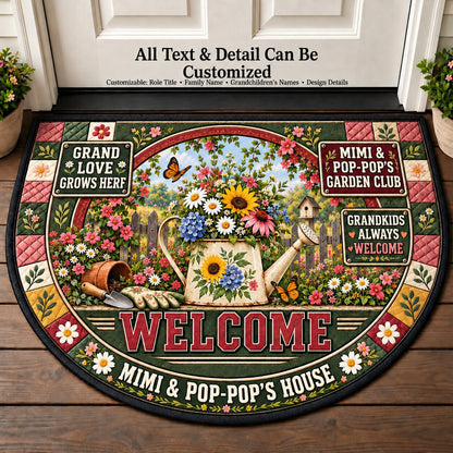 Mimi & Pop-Pop's Garden Club Personalized Half Round Mat | 5To9Vibe