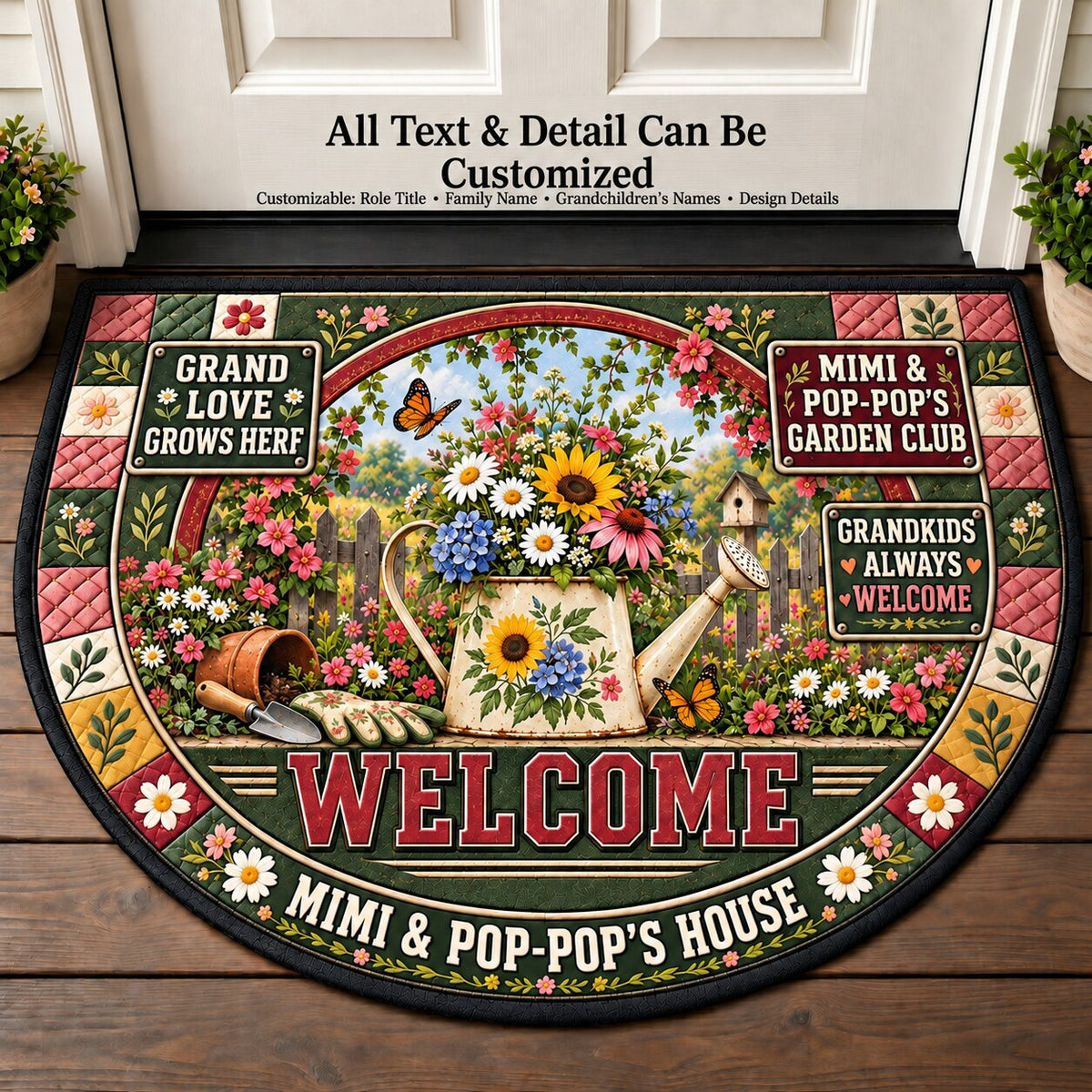 Mimi & Pop-Pop's Garden Club Personalized Half Round Mat | 5To9Vibe