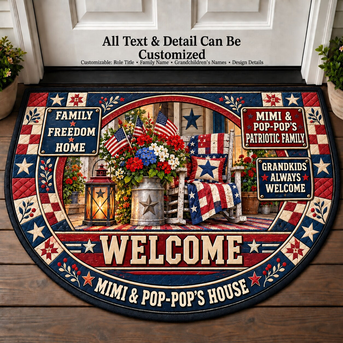 Mimi & Pop-Pop's Patriotic Family Personalized Half Round Mat | 5To9Vibe