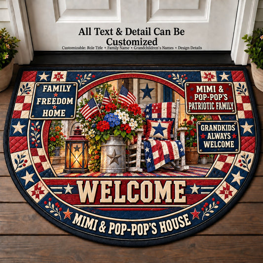 Mimi & Pop-Pop's Patriotic Family Personalized Half Round Mat | 5To9Vibe