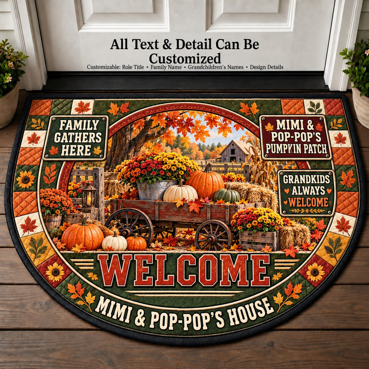 Mimi & Pop-Pop's Pumpkin Patch Personalized Half Round Mat | 5To9Vibe