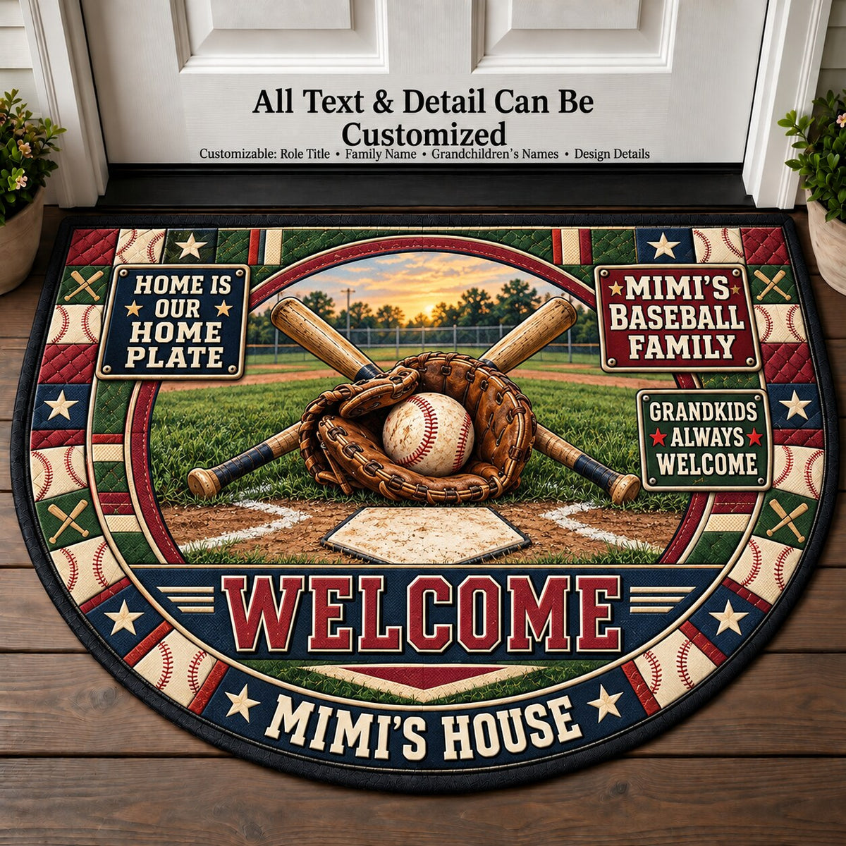 Mimi's Baseball Family Personalized Half Round Mat | 5To9Vibe