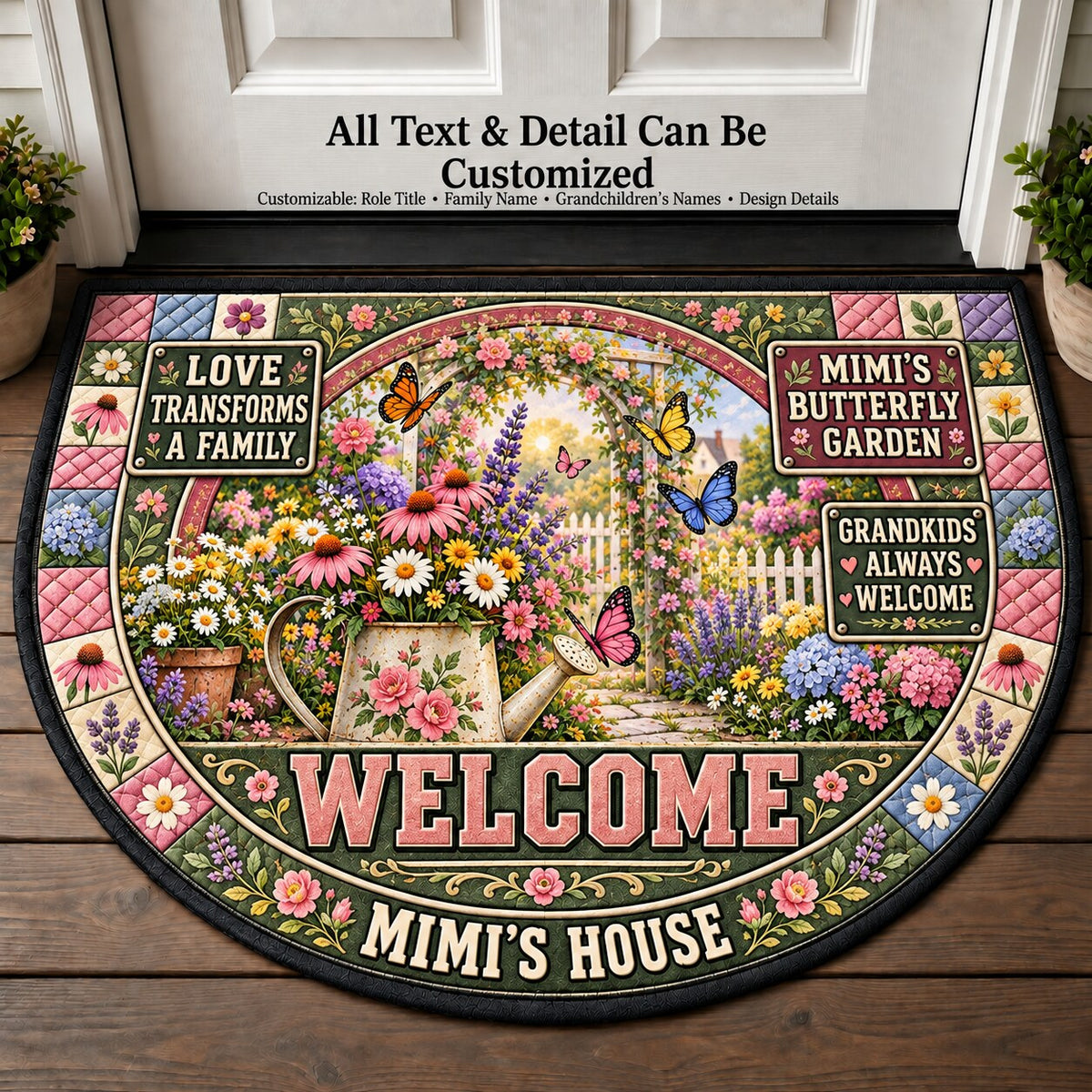 Mimi's Butterfly Garden Personalized Half Round Mat | 5To9Vibe