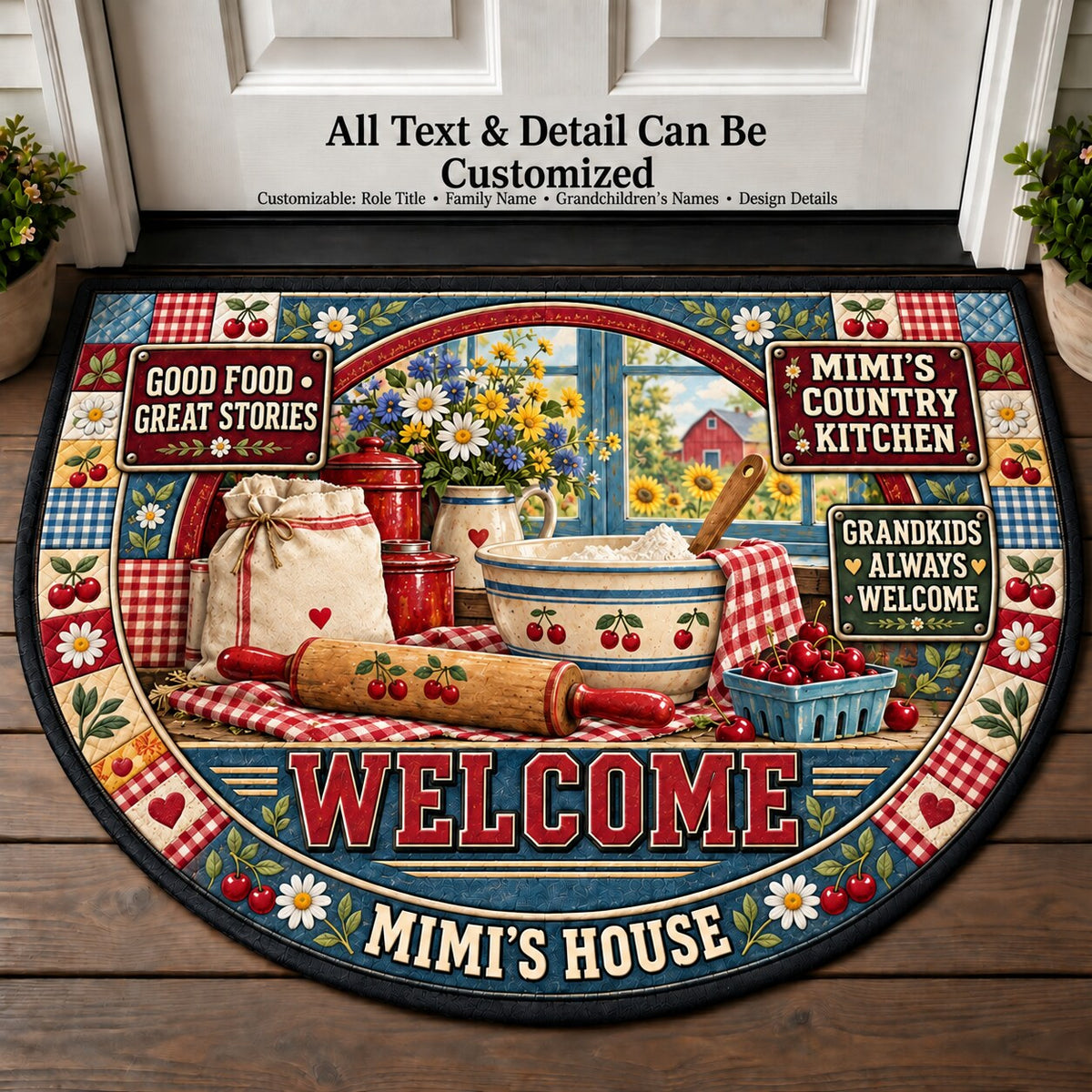 Mimi's Country Kitchen Personalized Half Round Mat | 5To9Vibe
