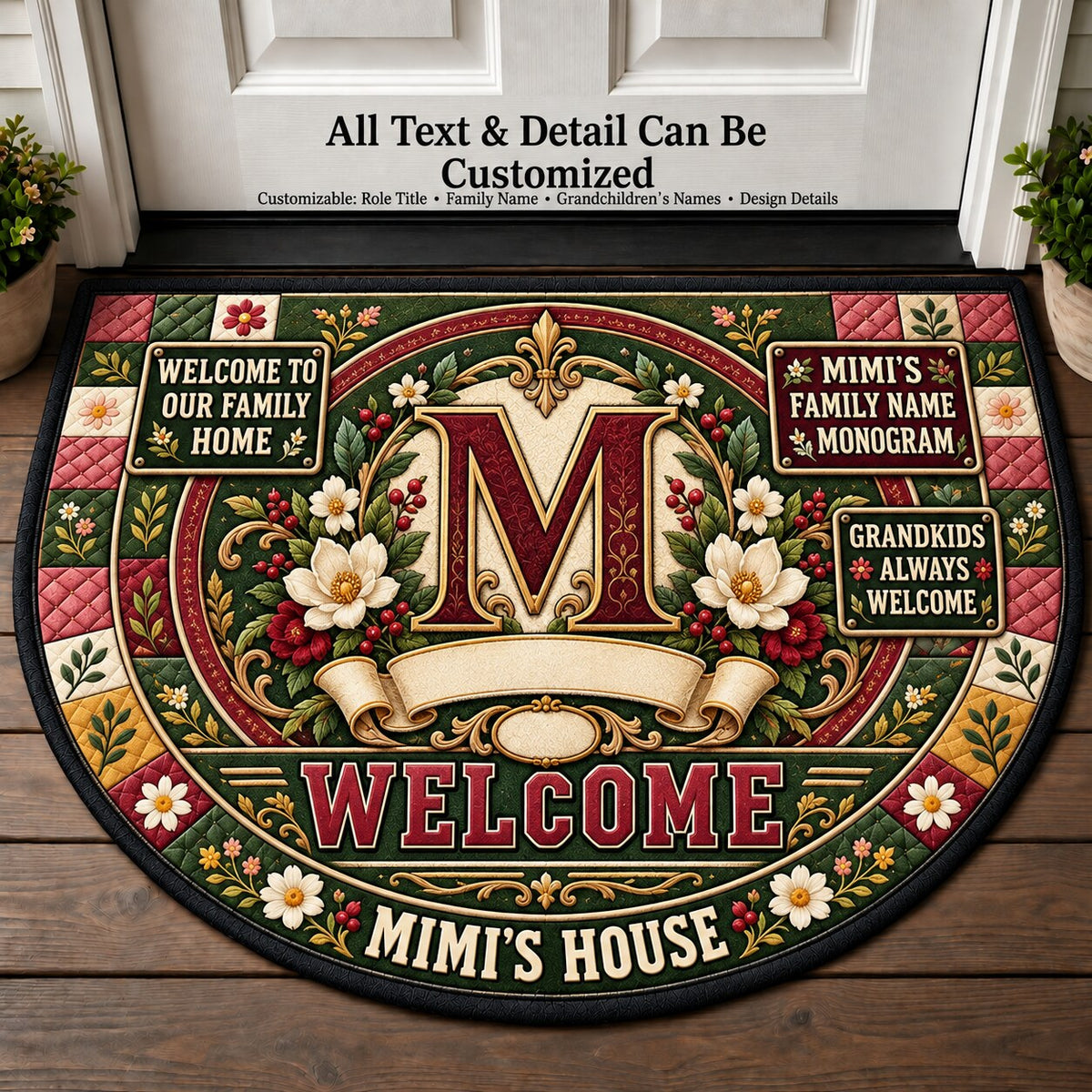 Mimi's Family Name Monogram Personalized Half Round Mat | 5To9Vibe