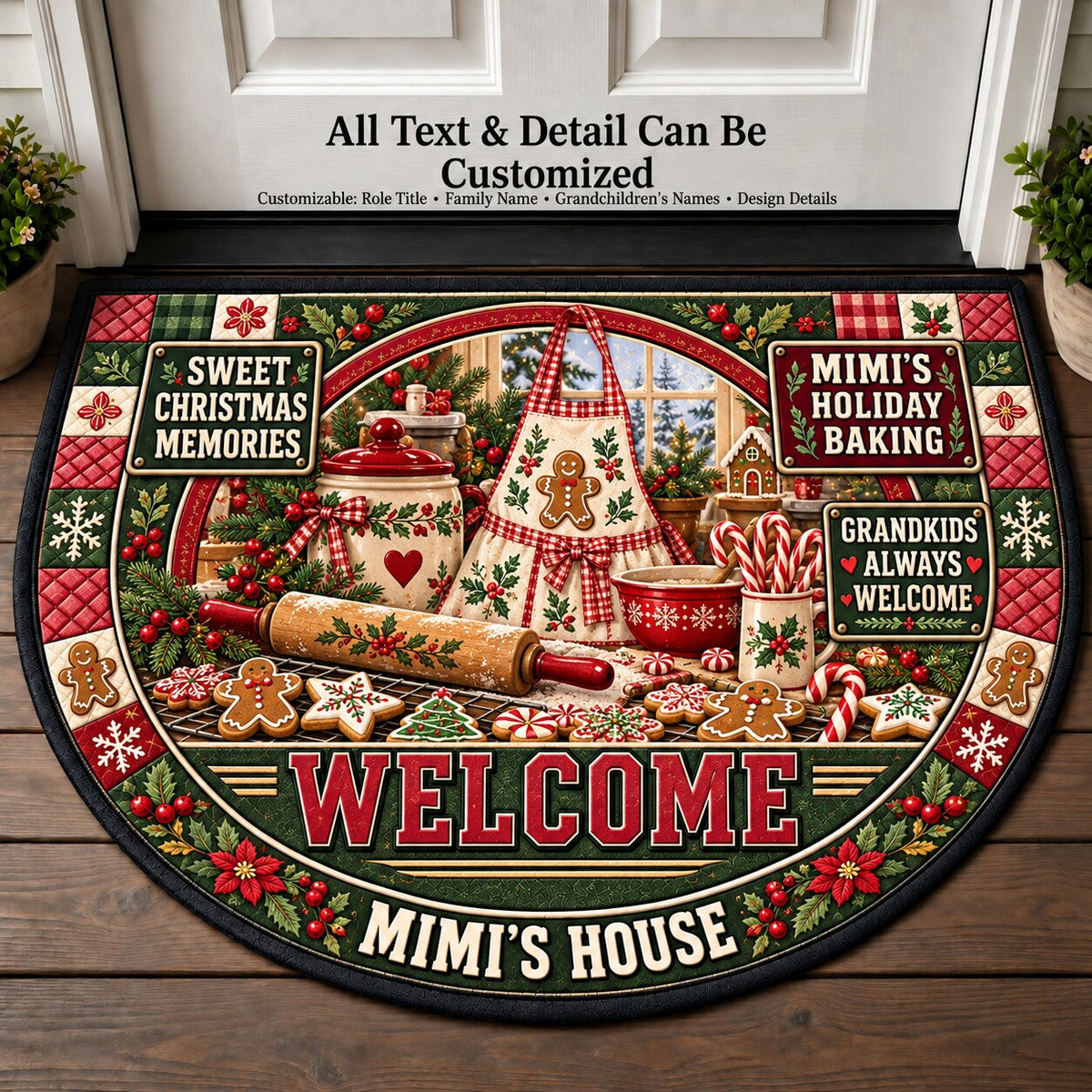 Mimi's Holiday Baking Personalized Half Round Mat | 5To9Vibe