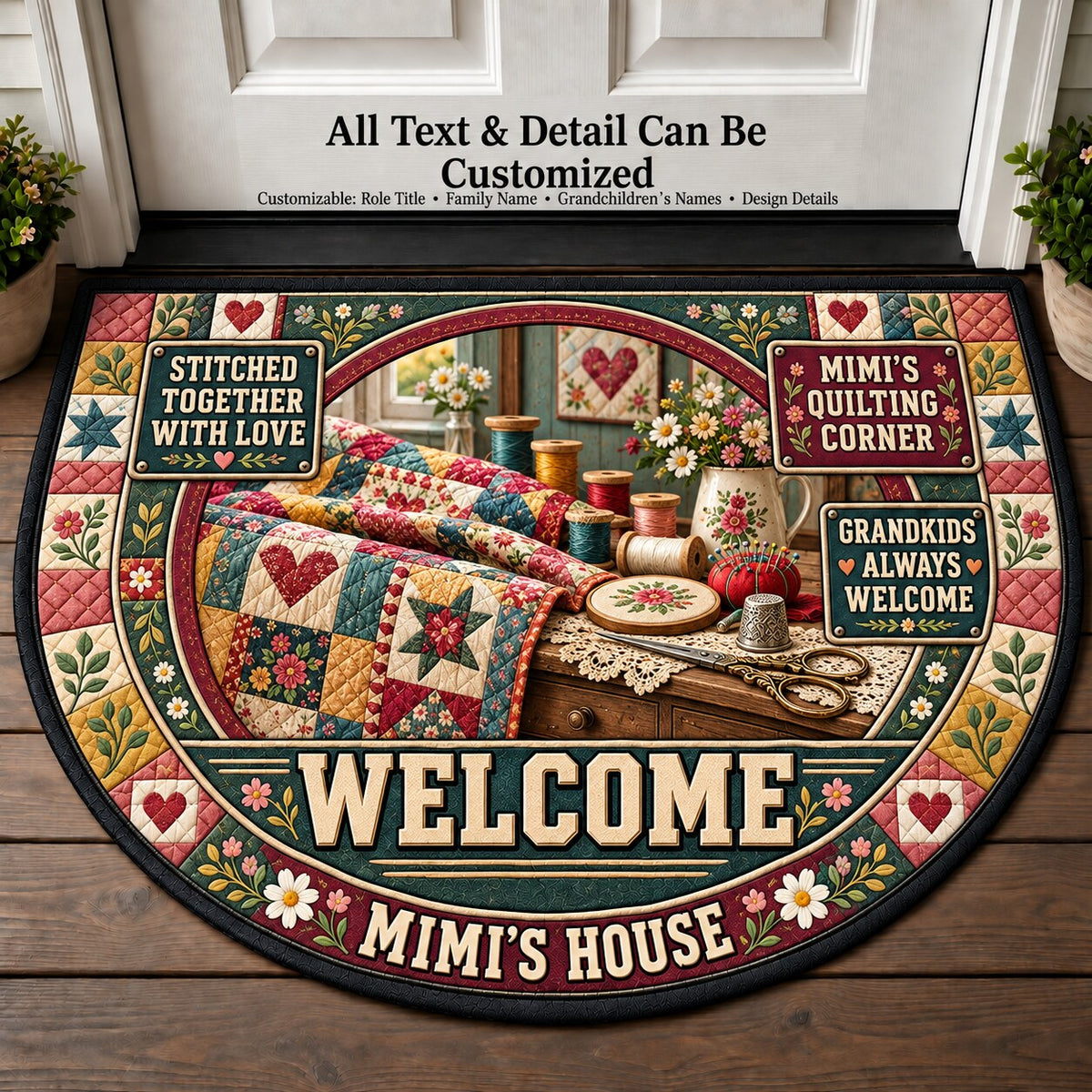 Mimi's Quilting Corner Personalized Half Round Mat | 5To9Vibe