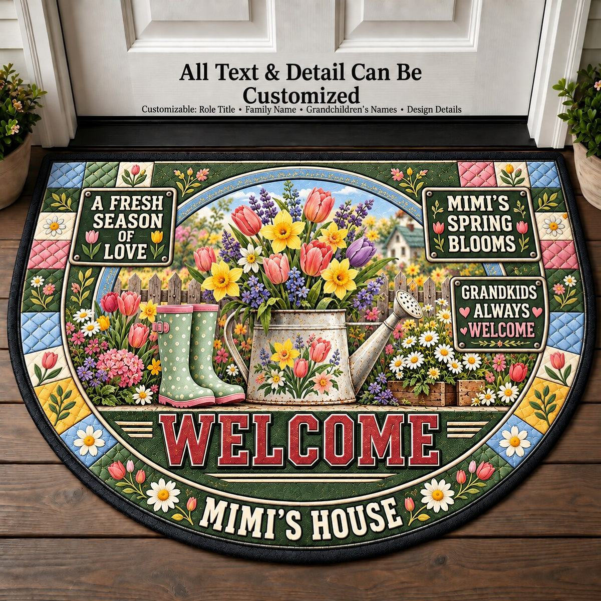 Mimi's Spring Blooms Personalized Half Round Mat | 5To9Vibe
