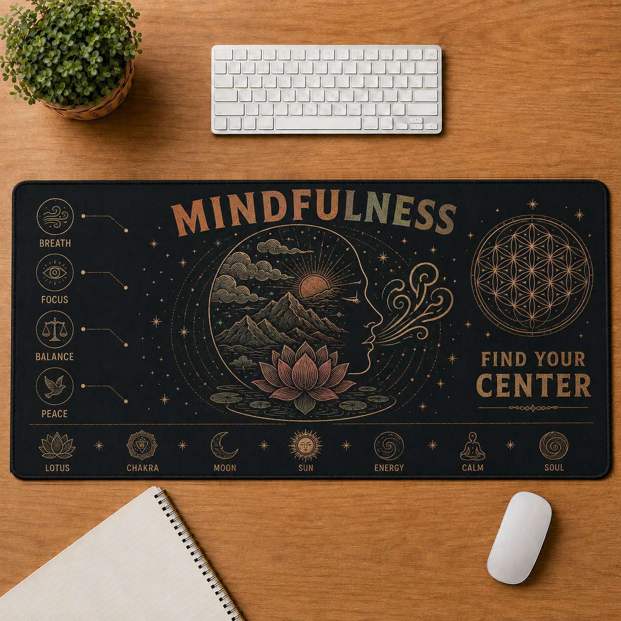 Mandala Hippie Desk Mat Mouse Pad | 5To9Vibe - Mindfulness style