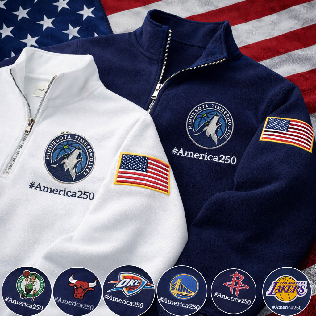Basketball Logo America 250 Anniversary Anniversary Embroidered Logo Premium Quarter Zip Sweatshirt, Unisex Football Sweatshirt-Sweatshirts-5TO9VIBE