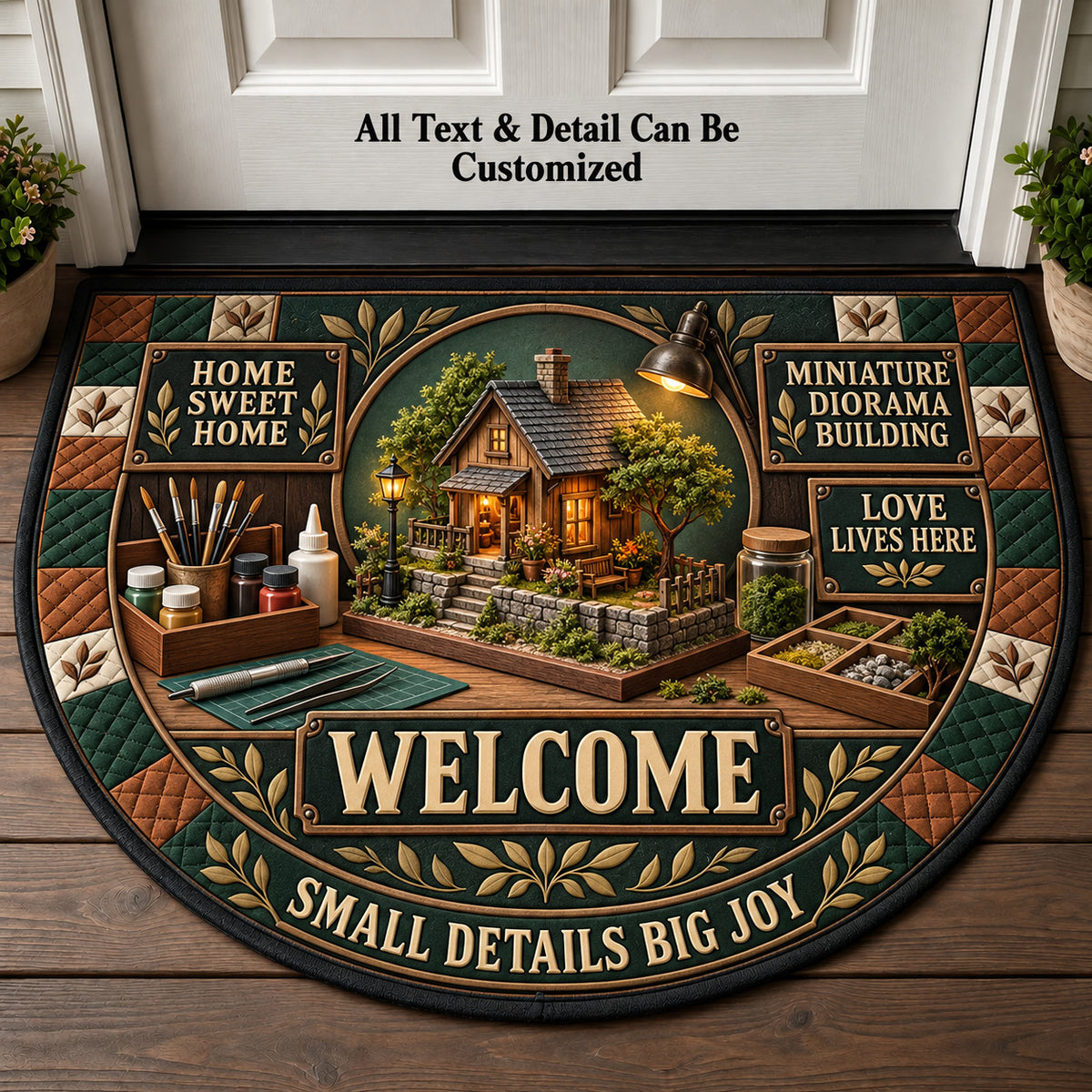 Miniature Diorama Building Personalized Half Round Mat | 5To9Vibe