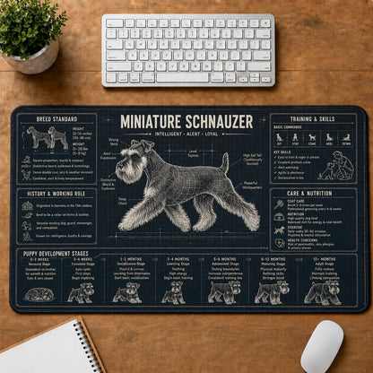 Miniature Schnauzer Dog Breed Visual Guide Desk Mat | 5To9Vibe