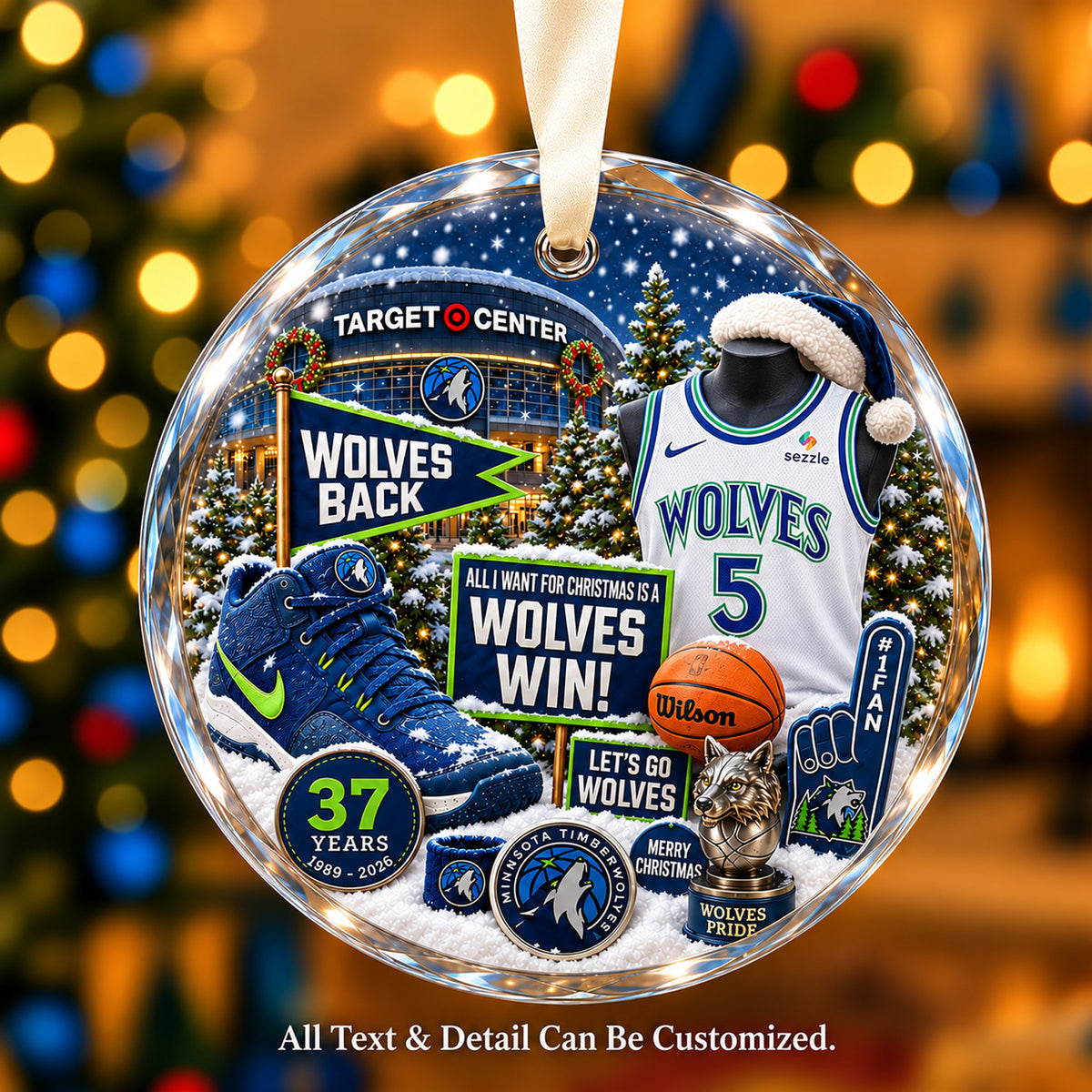 Minnesota Timberwolves Snow Globe Glass Ornament