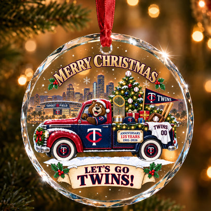 All Baseball Teams Christmas Truck Round Glass Ornament  With Red Gift Box | 5to9vibe