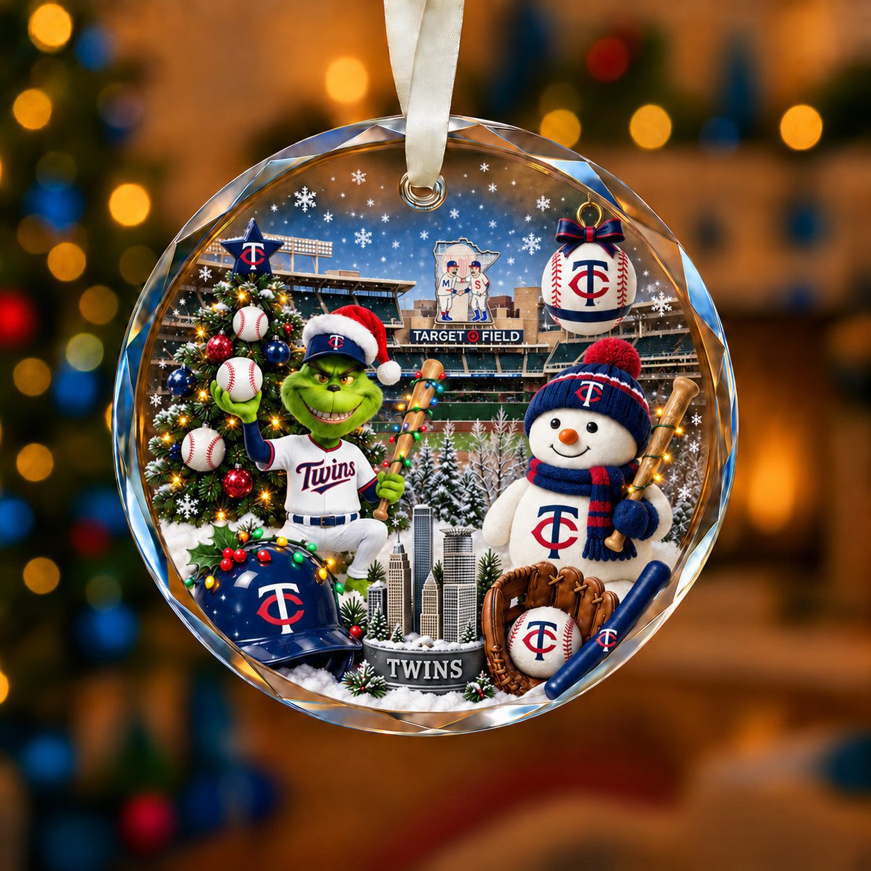 Adorno de vidrio de béisbol, 3 unidades con caja de regalo, equipo de béisbol de Navidad - Adorno de vidrio