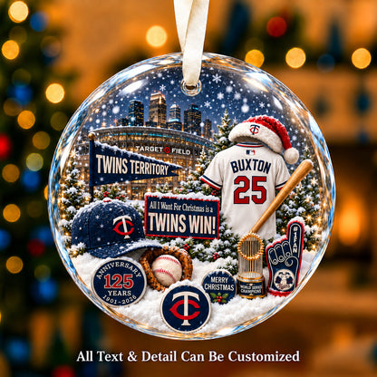 Minnesota Twins Jersey Snow Globe Glass Ornament
