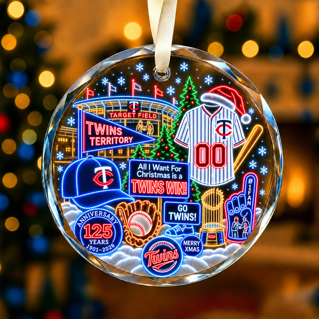 Adorno de vidrio de béisbol, 3 unidades con caja de regalo, equipo de béisbol de Navidad - Adorno de vidrio