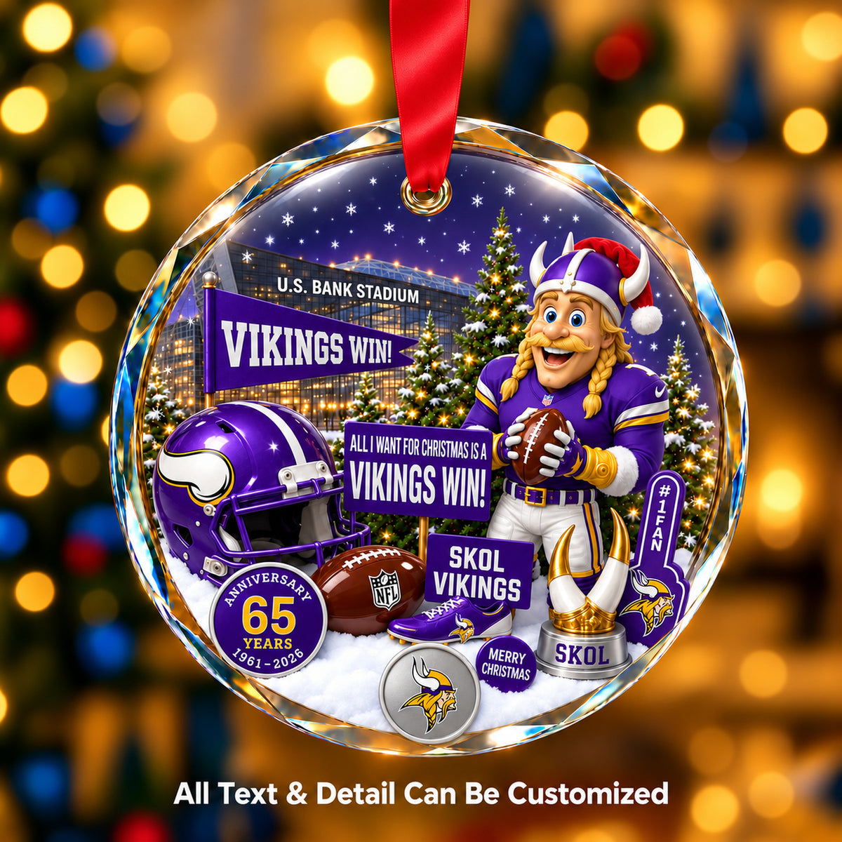 Minnesota Vikings Snow Globe Glass Ornament