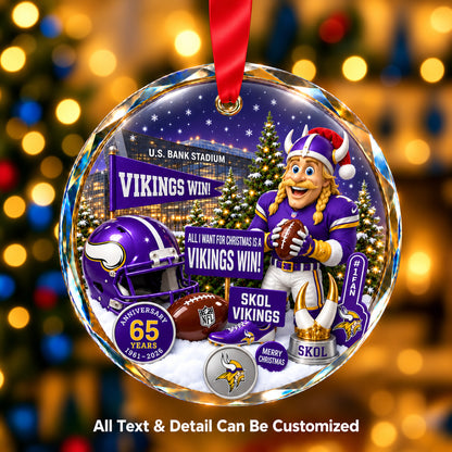 Minnesota Vikings Snow Globe Glass Ornament
