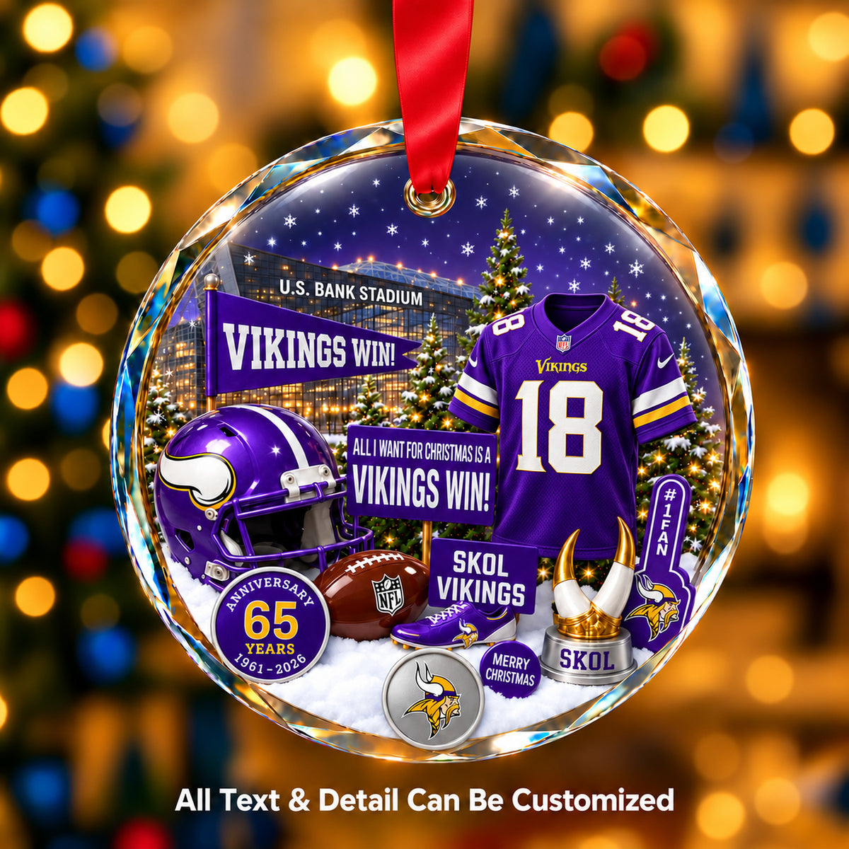Minnesota Vikings Jersey Snow Globe Glass Ornament